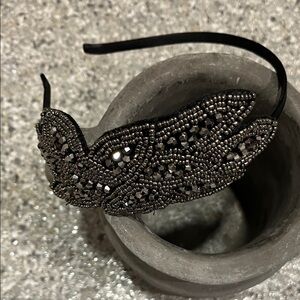 Vintage , hand sewn Black  beaded headband  one size ,Beautiful in the light